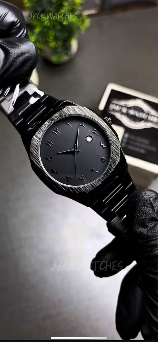 🖤 Midnight Arabic Numeral Blackout Watch